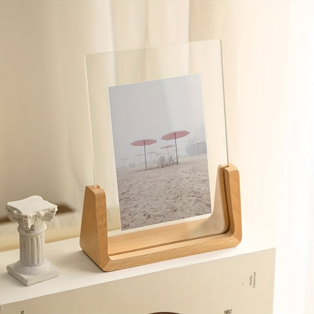 Clear Acrylic Picture Frame Wooden Desktop Holder