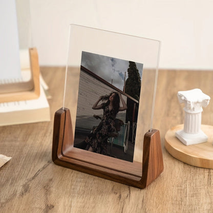 Clear Acrylic Picture Frame Wooden Desktop Holder