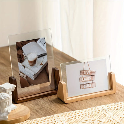 Clear Acrylic Picture Frame Wooden Desktop Holder