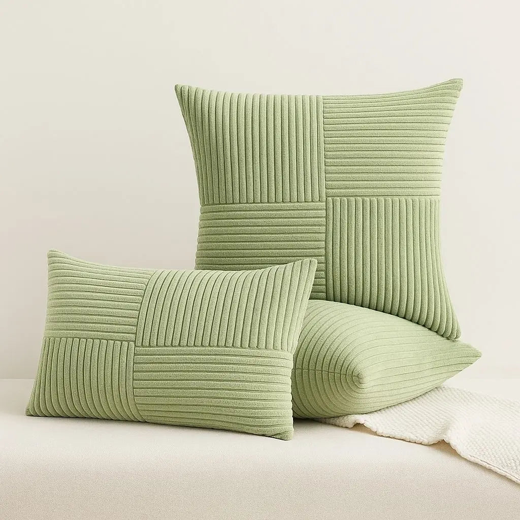 Textured Patchwork Cotton Pillow Cover - Lusomart
