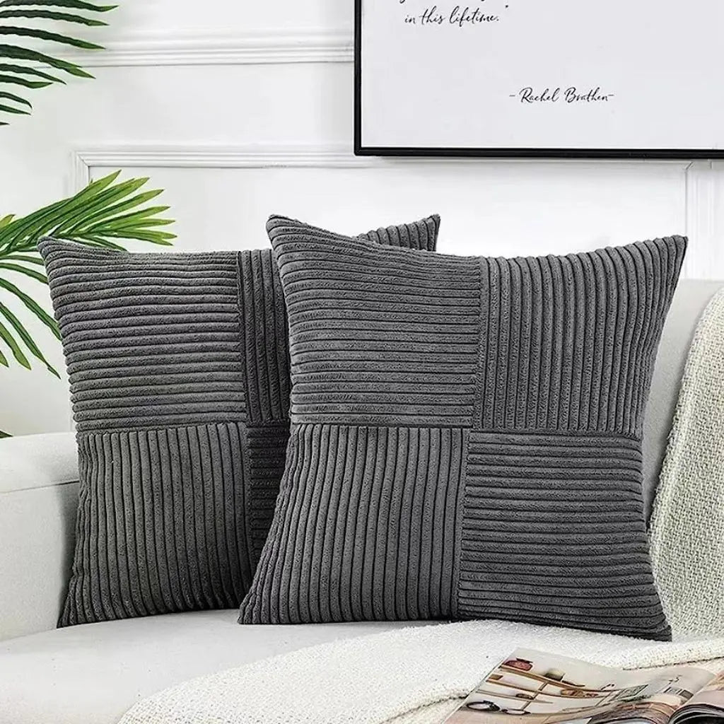 Patchwork corduroy pillowcase featuring premium textured material for versatile home decor applications