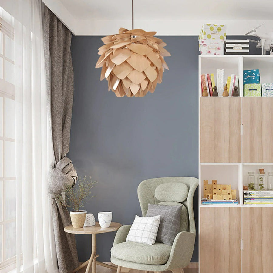 PineGlow | Rustic Wooden Pendant Kitchen Light Fixture with Warm Ambiance 4