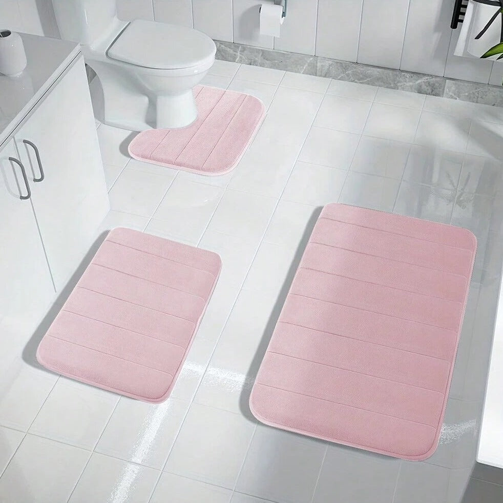Comfortable 3-Piece Memory Foam Bathroom Mats, Anti-Slip