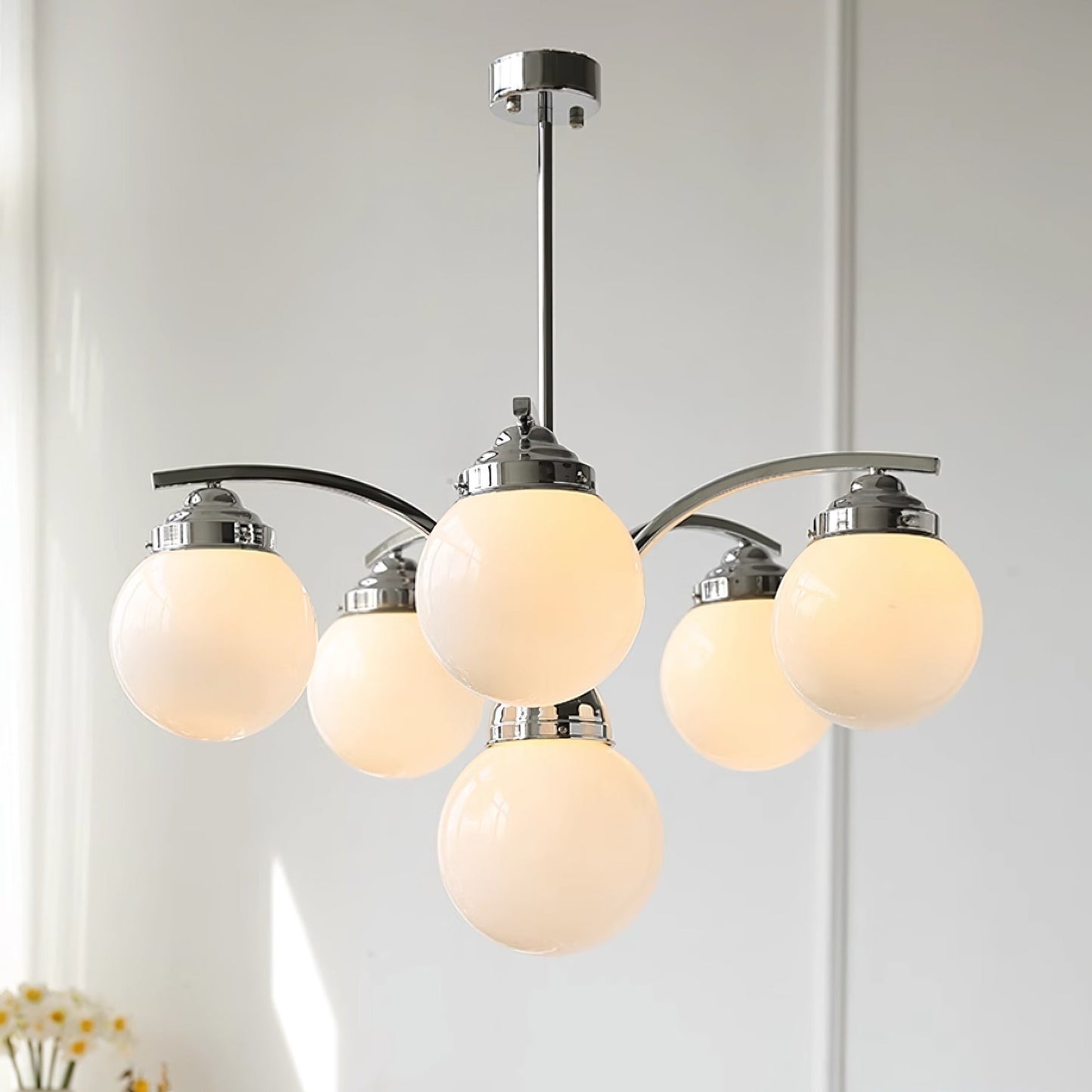 Round Rosy White Crystal Chandelier Soft Glow