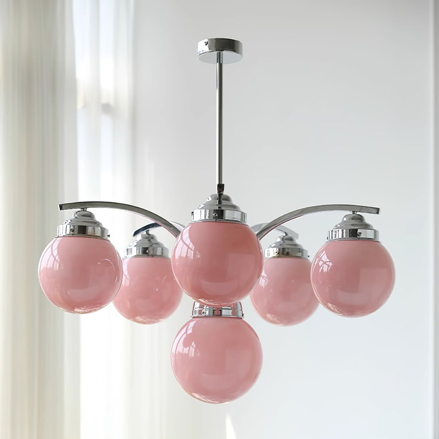 Round Rosy White Crystal Chandelier Soft Glow