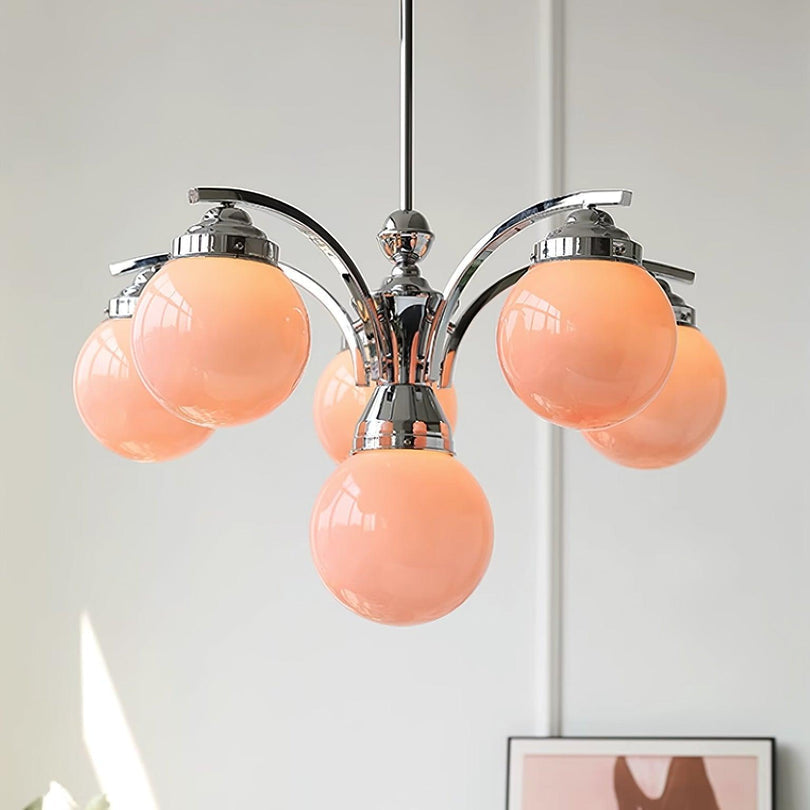 Round Rosy White Crystal Chandelier Soft Glow