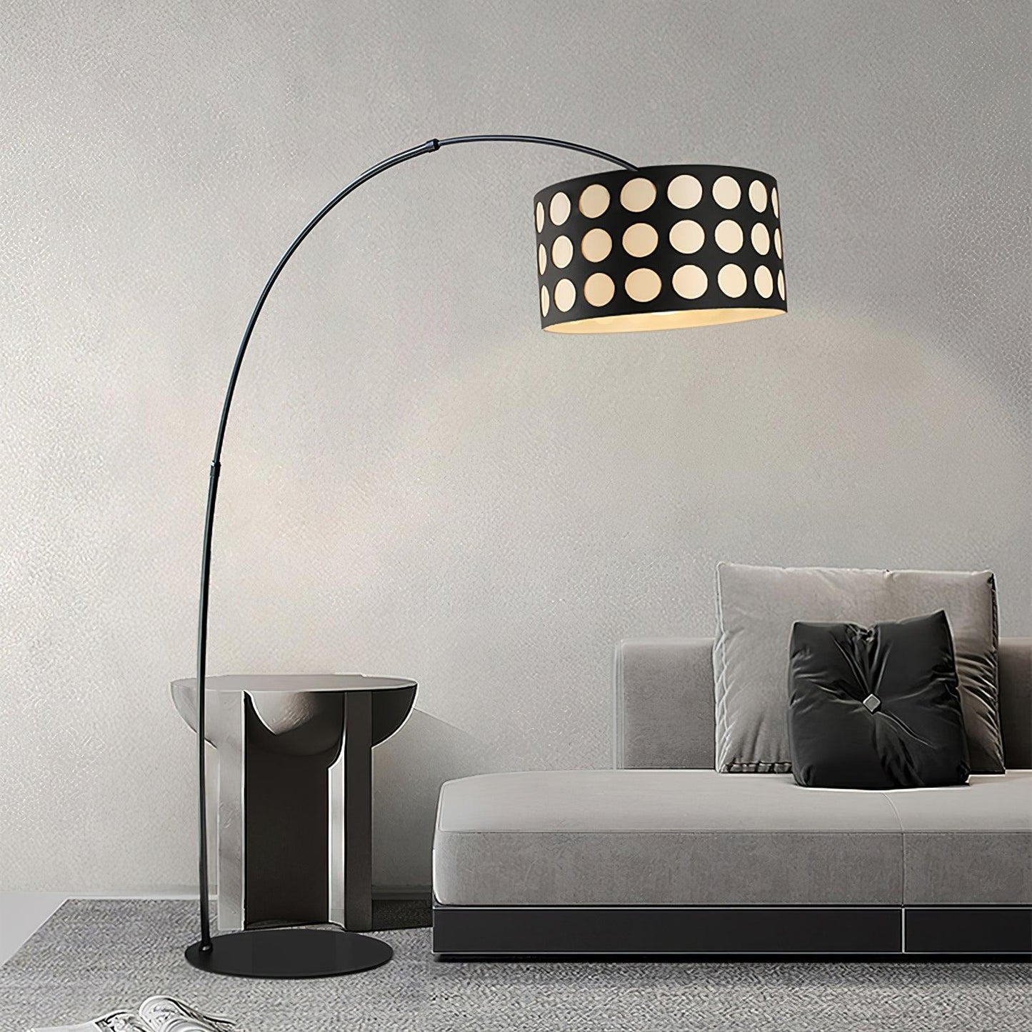 PolkaGlow | Stylish Modern Fabric Arc Floor Lamp with Shade 4