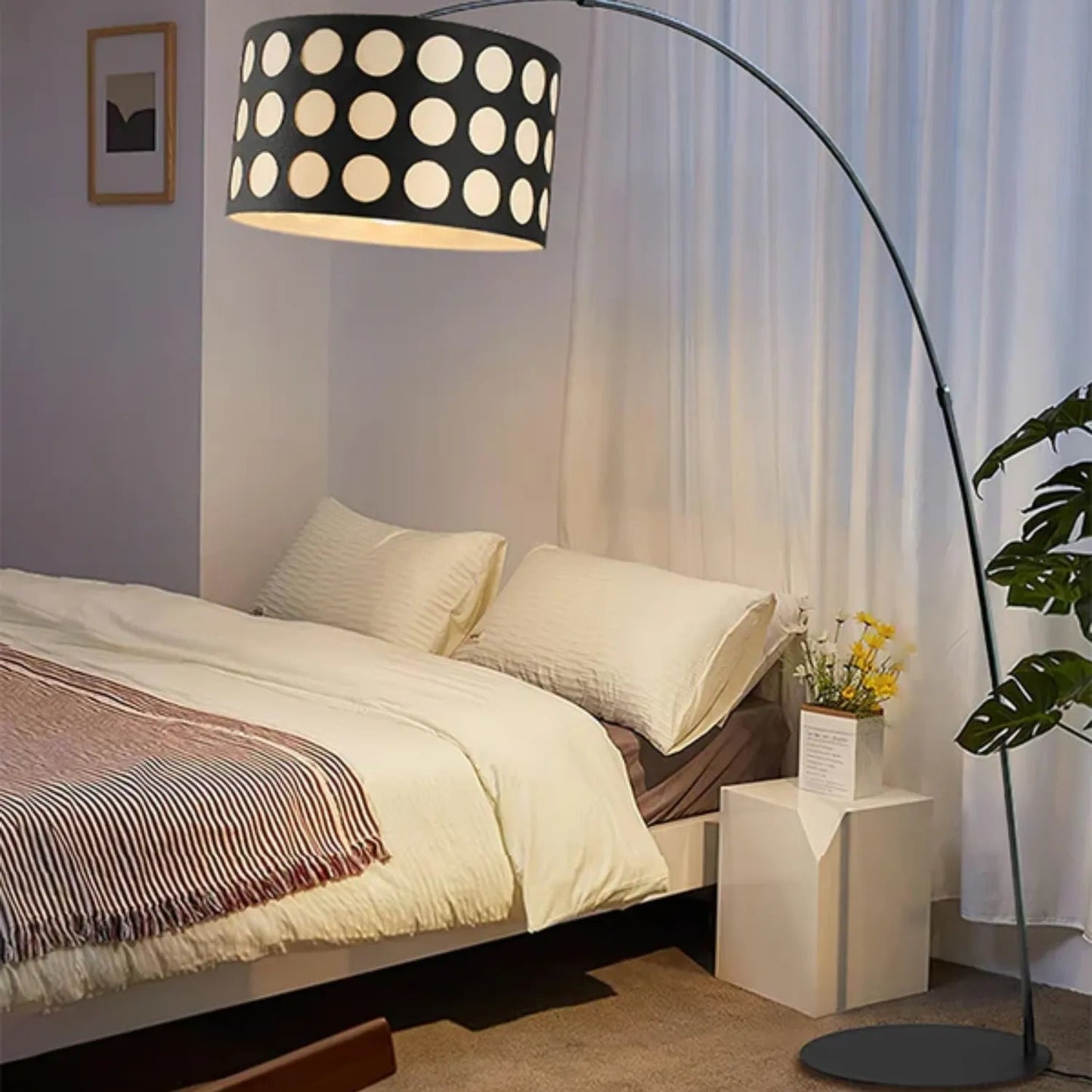 PolkaGlow | Stylish Modern Fabric Arc Floor Lamp with Shade 7