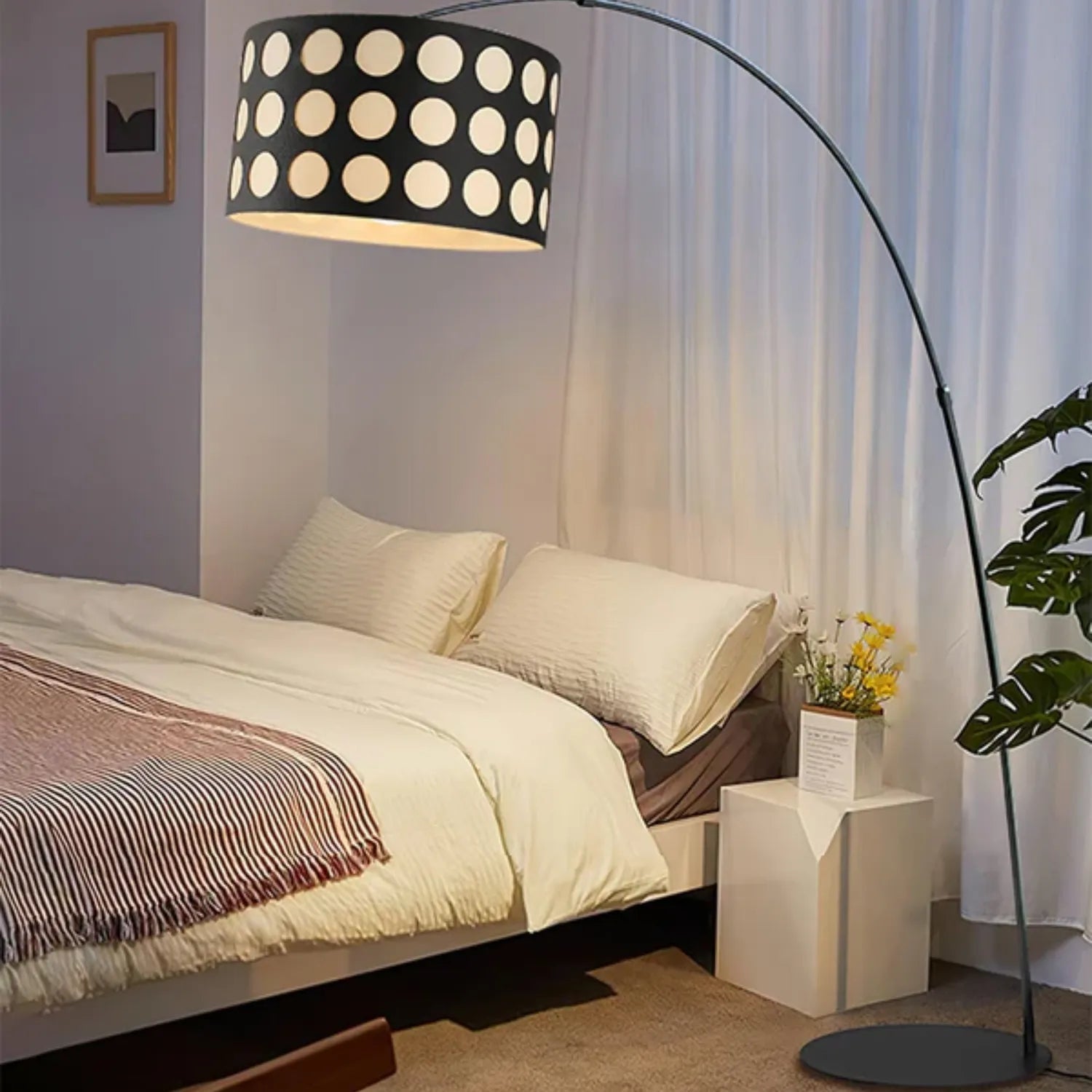 PolkaGlow | Stylish Modern Fabric Arc Floor Lamp with Shade 7