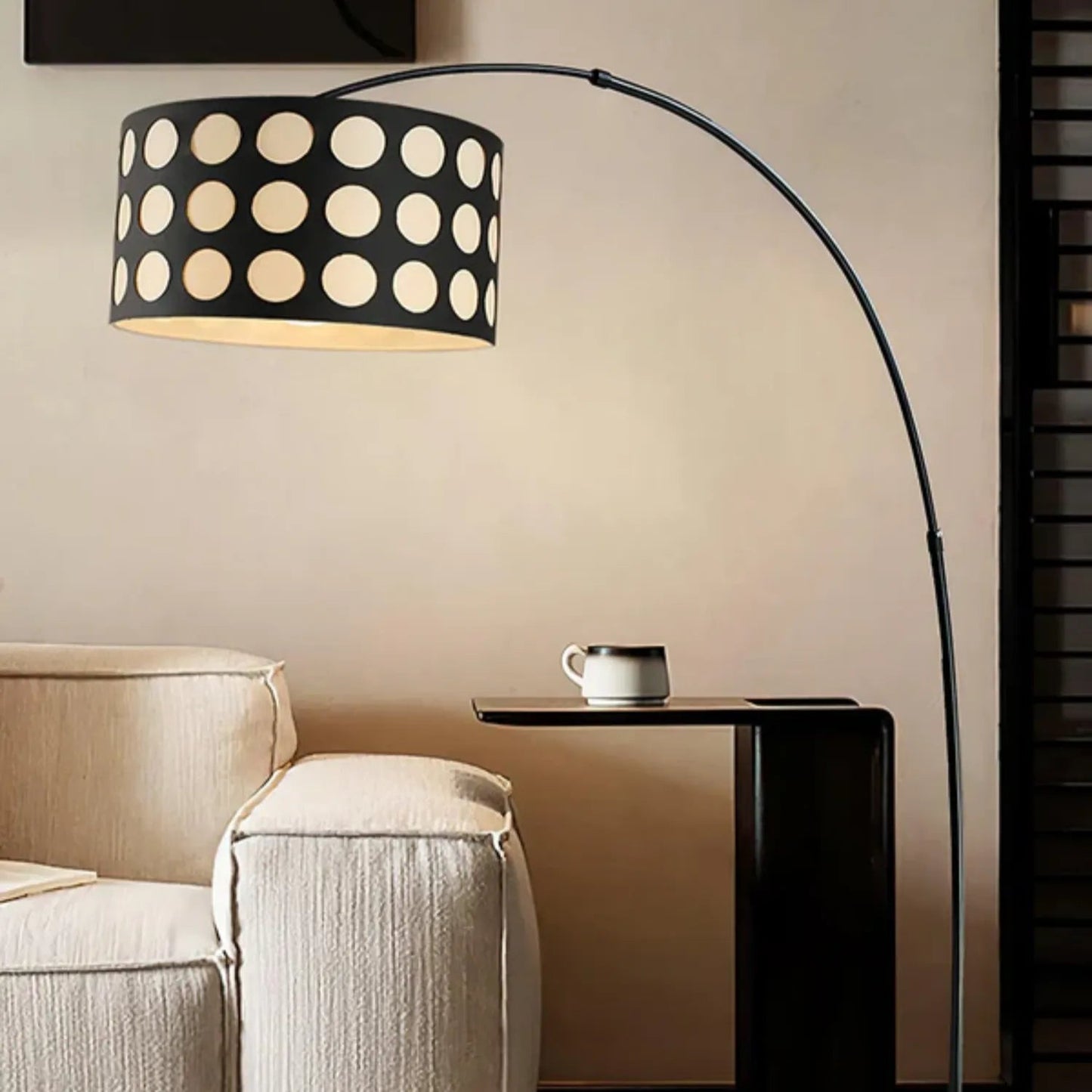 PolkaGlow | Stylish Modern Fabric Arc Floor Lamp with Shade 8