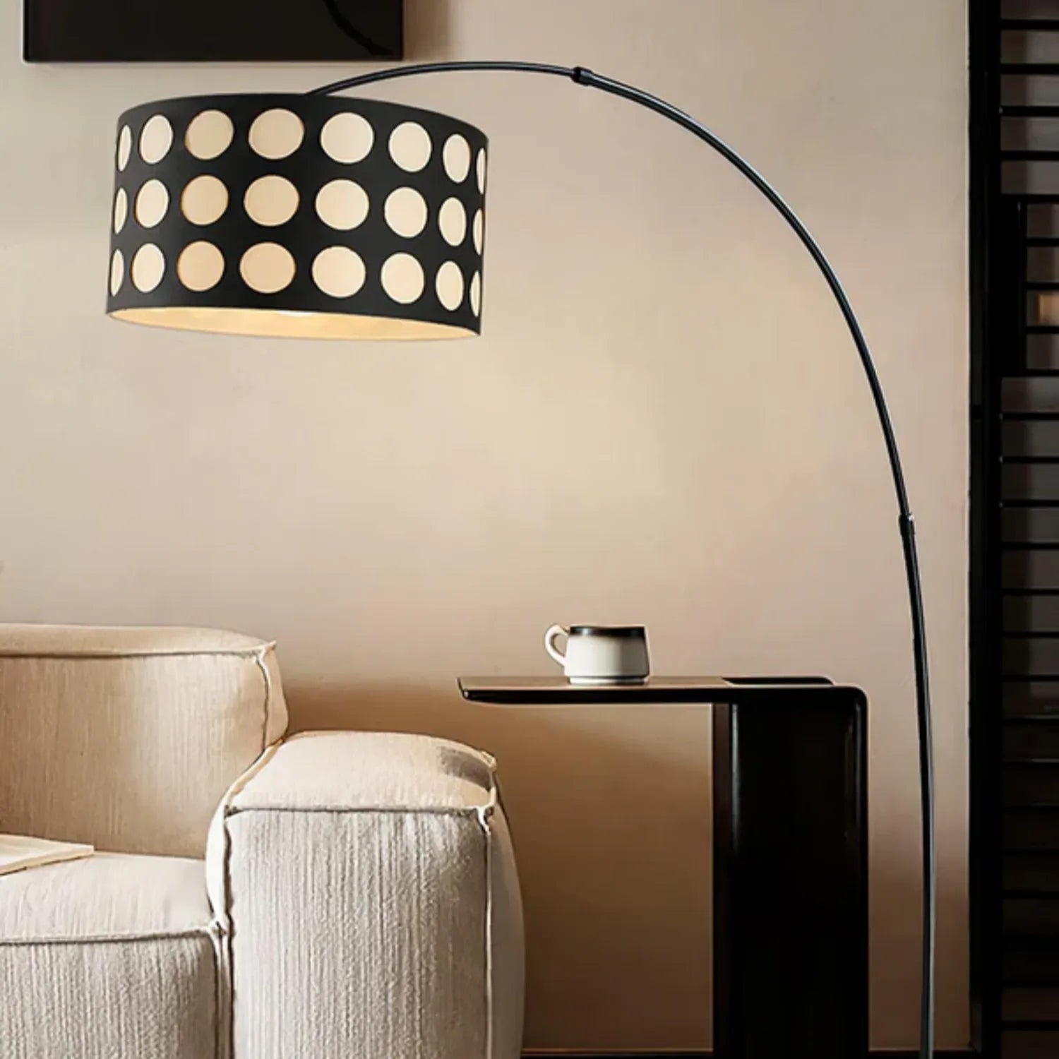 PolkaGlow | Stylish Modern Fabric Arc Floor Lamp with Shade 8