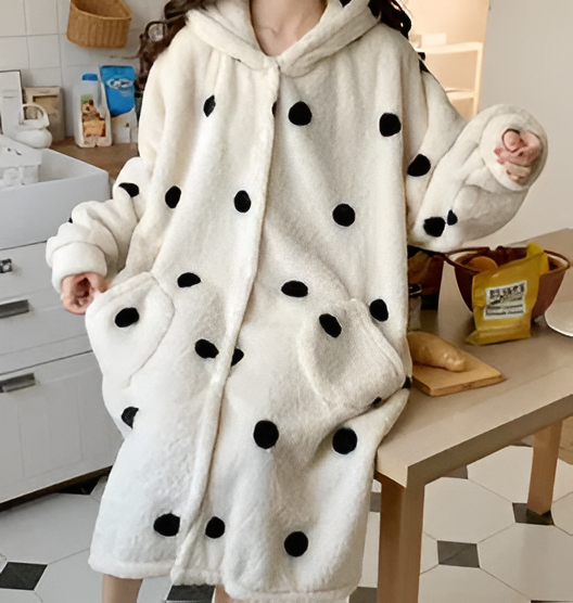 Soft Plush Hooded Bathrobe for Women Long Sleeve Winter Robe