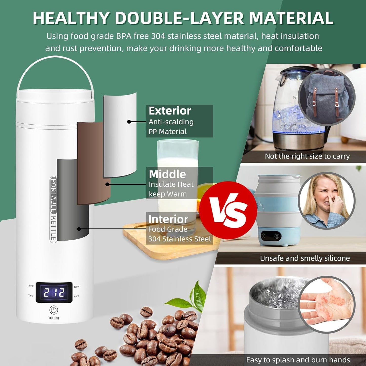 Portable Fast 1L Travel Electric Kettle with Auto Off