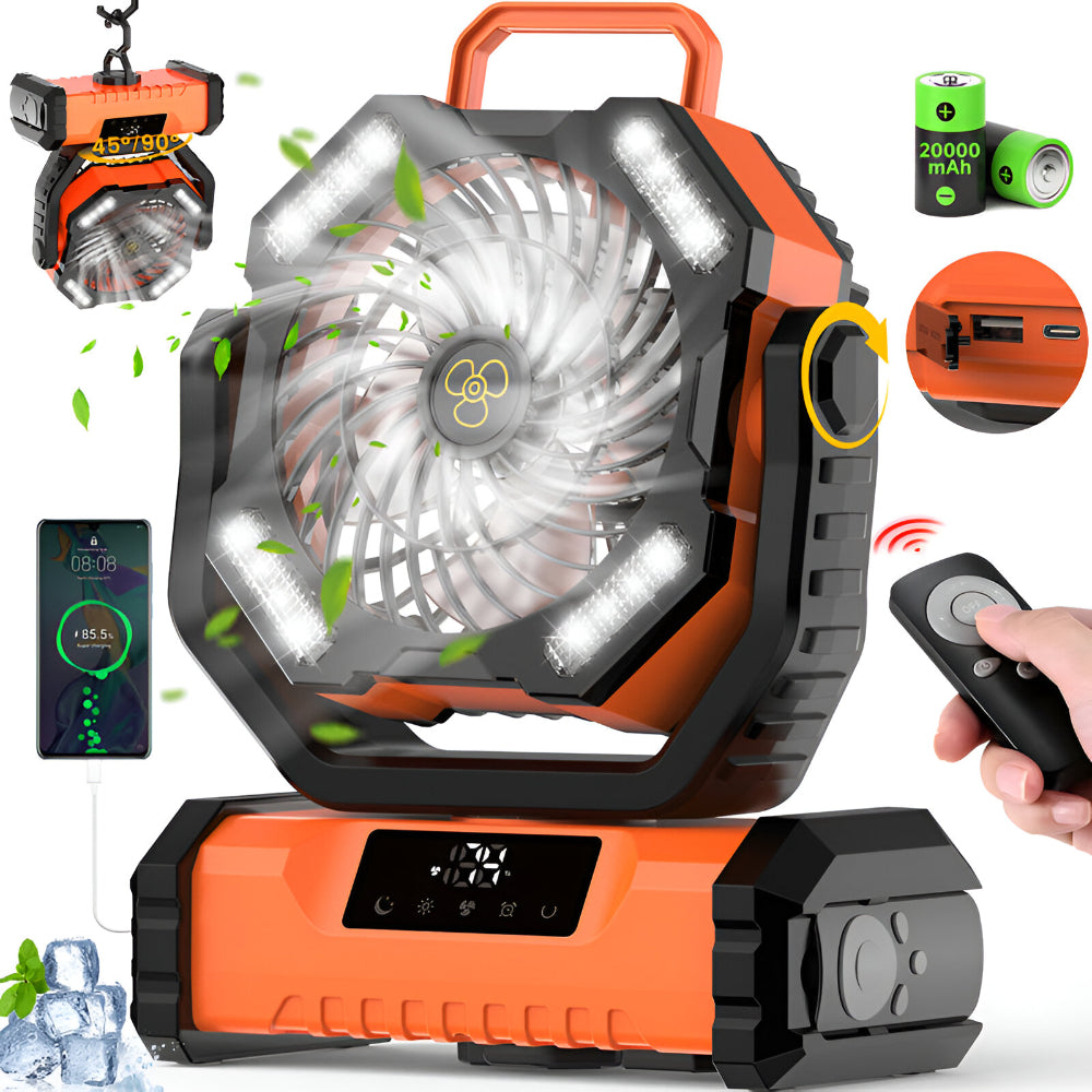 Compact Battery Powered Outdoor Camping Fan with Remote