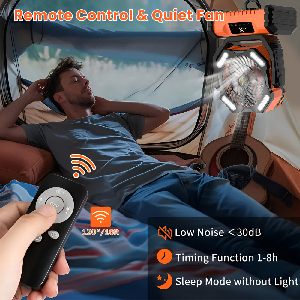 Compact Battery Powered Outdoor Camping Fan with Remote