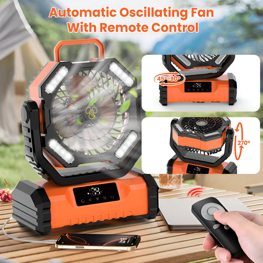 Compact Battery Powered Outdoor Camping Fan with Remote