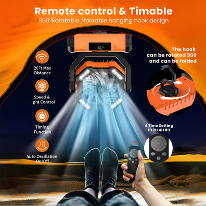 Compact Battery Powered Outdoor Camping Fan with Remote