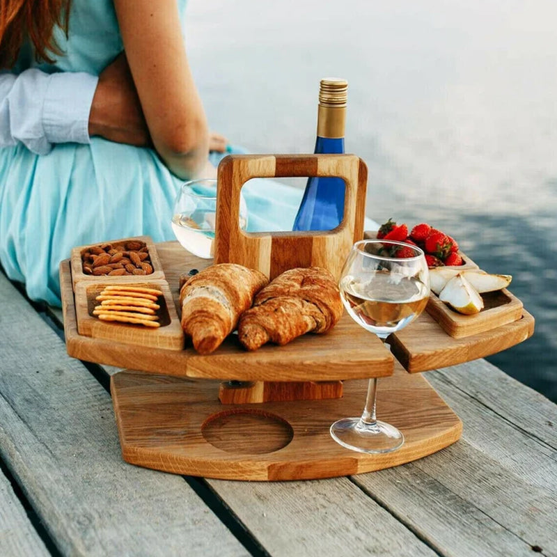 Collapsible Wooden Outdoor Wine Picnic Table