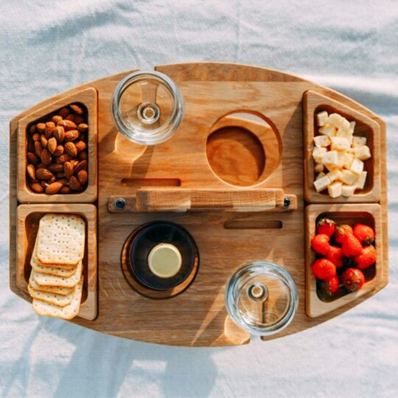 Collapsible Wooden Outdoor Wine Picnic Table