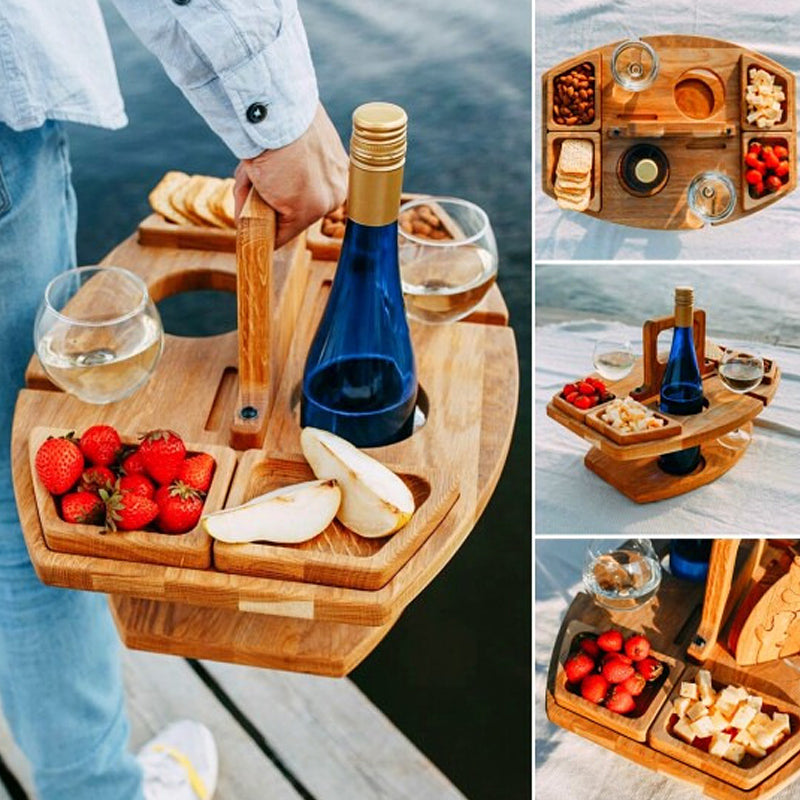 Collapsible Wooden Outdoor Wine Picnic Table