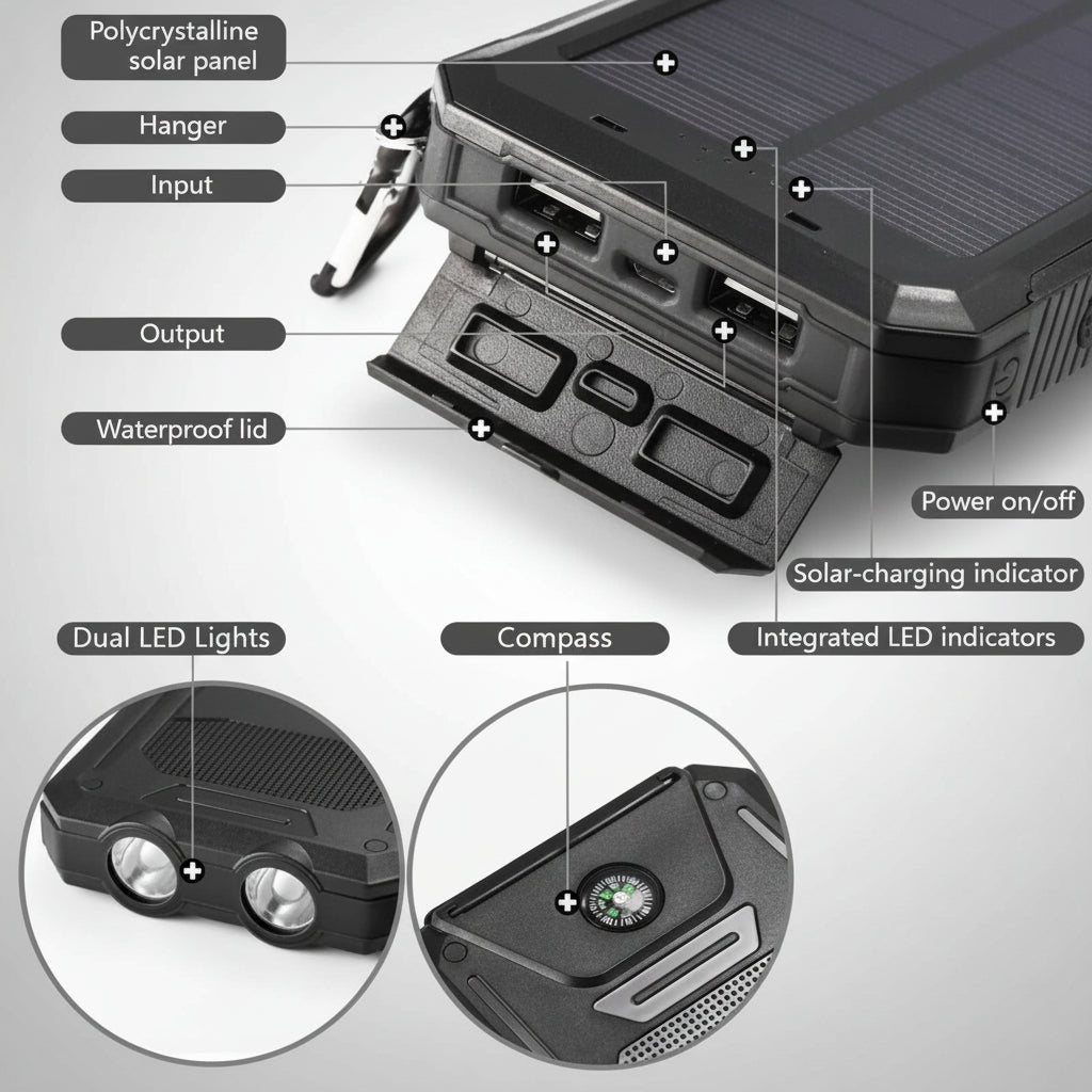 Waterproof Portable 20000mAh Solar Power Bank