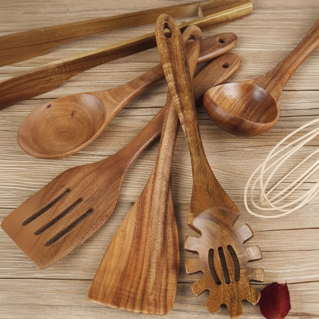 Durable Wooden Kitchen Utensil Set Heat Resistant Cooking Tools