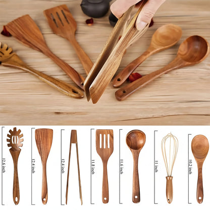Durable Wooden Kitchen Utensil Set Heat Resistant Cooking Tools