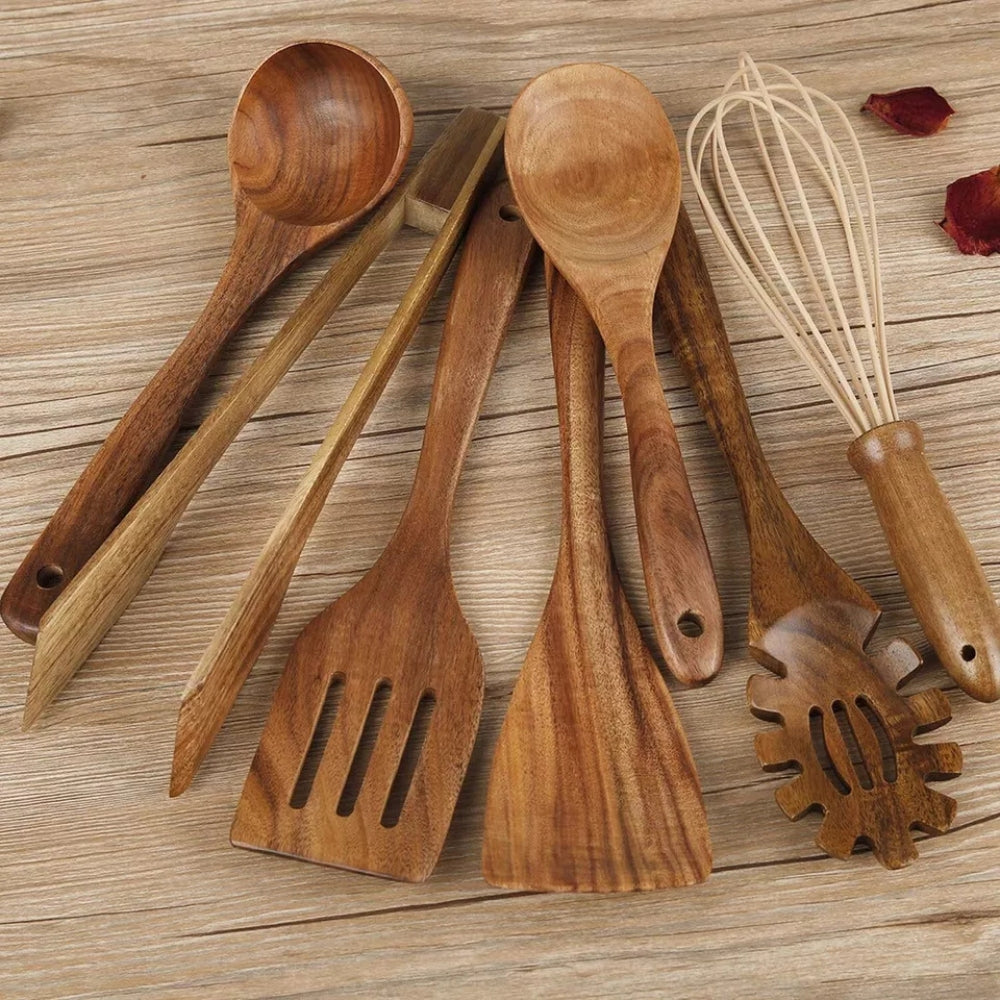 Durable Wooden Kitchen Utensil Set Heat Resistant Cooking Tools - Lusomart
