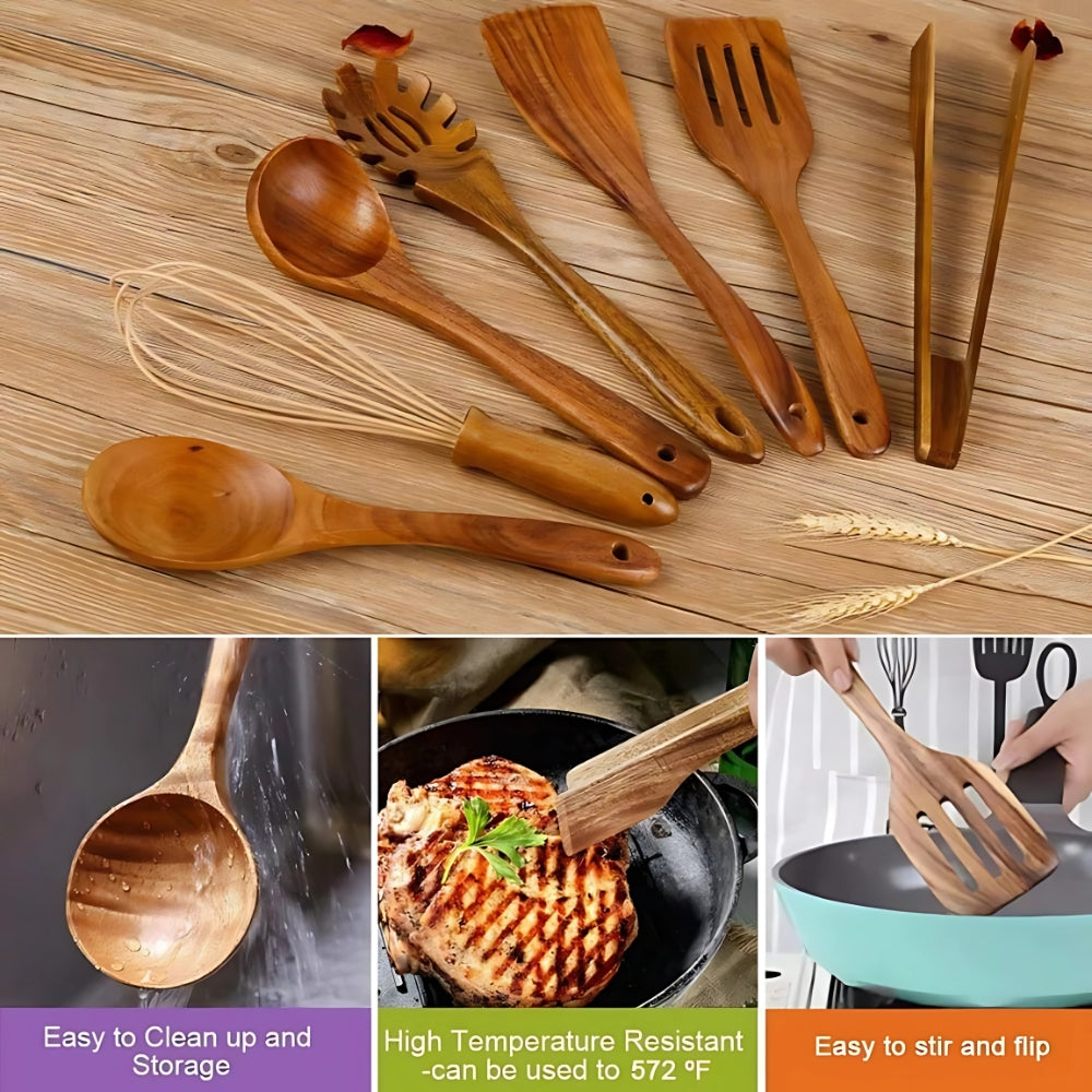 Durable Wooden Kitchen Utensil Set Heat Resistant Cooking Tools