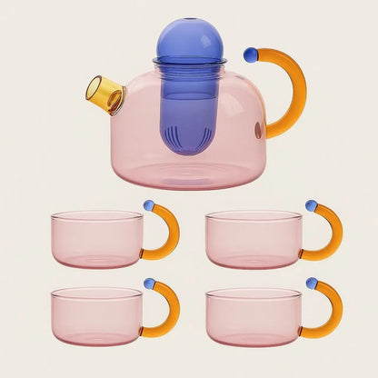  Heat resistant colorful glass teapot in use, showcasing 400ml capacity ideal for tea brewing sessions
