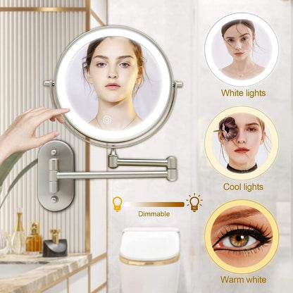 Bright Silver Illuminated Makeup Mirror Wall Mounted