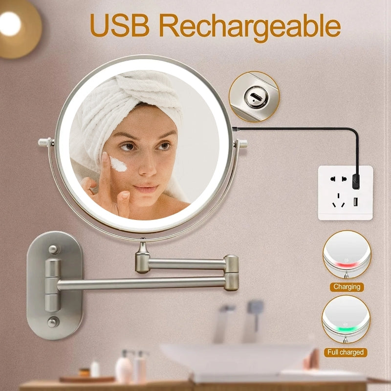 Silver LED Lighted Makeup Mirror With Adjustable Arm