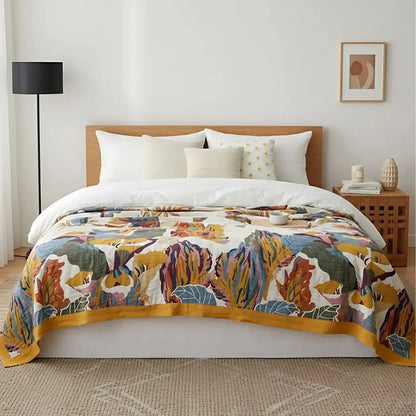 Floral Layered Soft Cotton Quilt Blanket - Lusomart