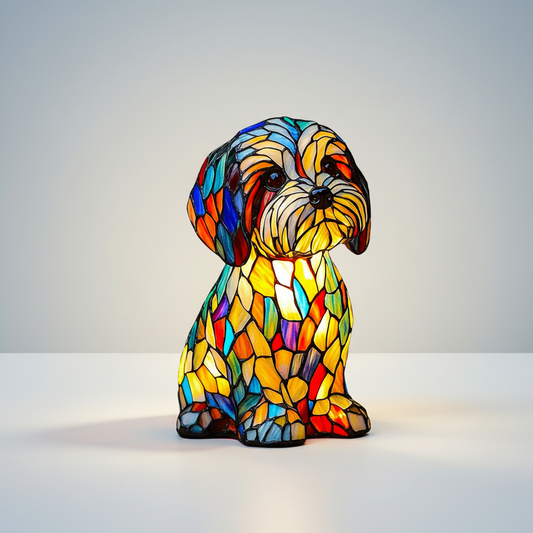 Colorful Dog LED Table Lamp Glass Decor Nightlight - Lusomart