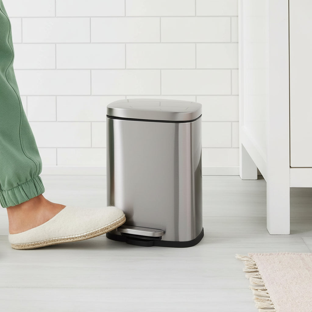 Compact Bathroom Stainless Steel Foot Pedal Bin