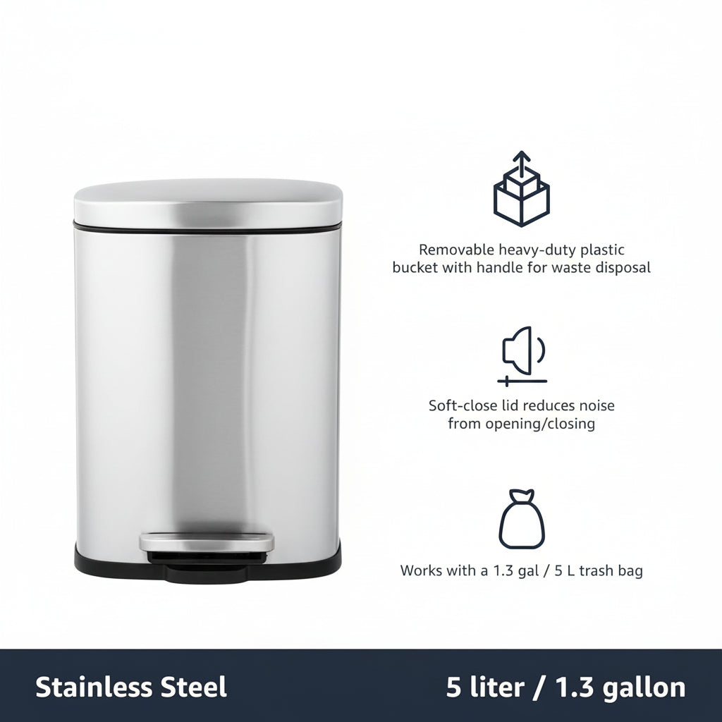 Compact Bathroom Stainless Steel Foot Pedal Bin