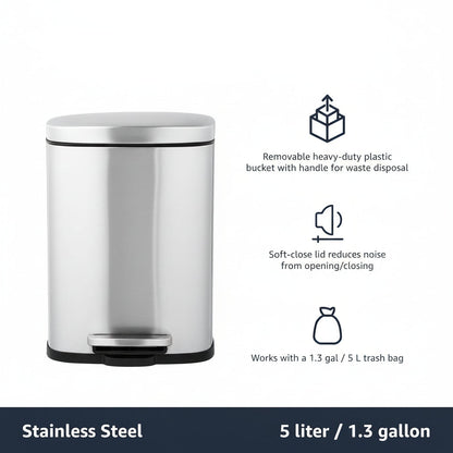 Compact Bathroom Stainless Steel Foot Pedal Bin