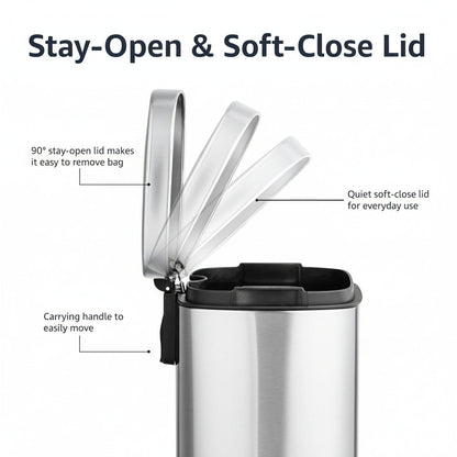 Compact Bathroom Stainless Steel Foot Pedal Bin