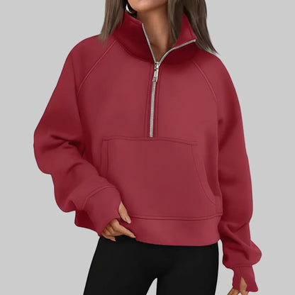 Soft Women's Fleece Pullover Half Zip Crop Top
