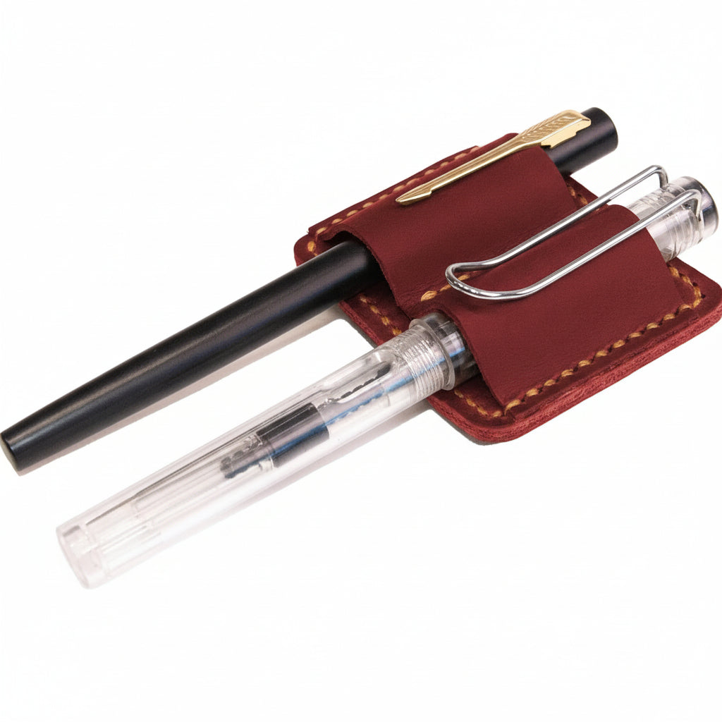Genuine Leather Notebook Clip On Pen Holder Accessory