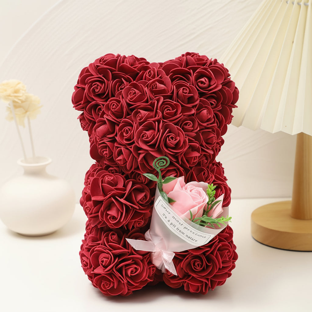 Romantic Artificial Rose Bear Centerpiece Gift