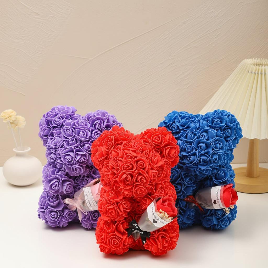 Romantic Artificial Rose Bear Centerpiece Gift