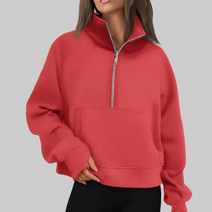 Soft Women's Fleece Pullover Half Zip Crop Top