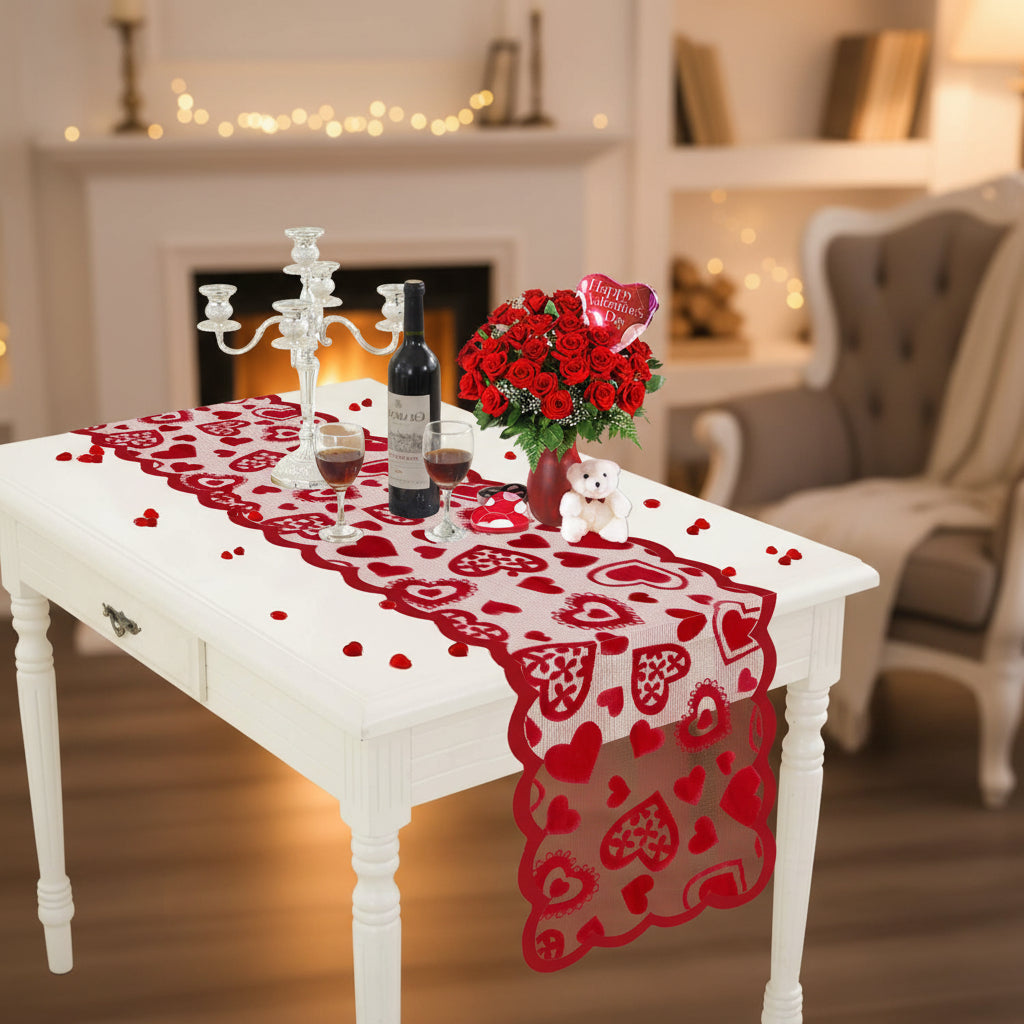 Beautiful Red Lace Table Runner Valentine Decor - Lusomart