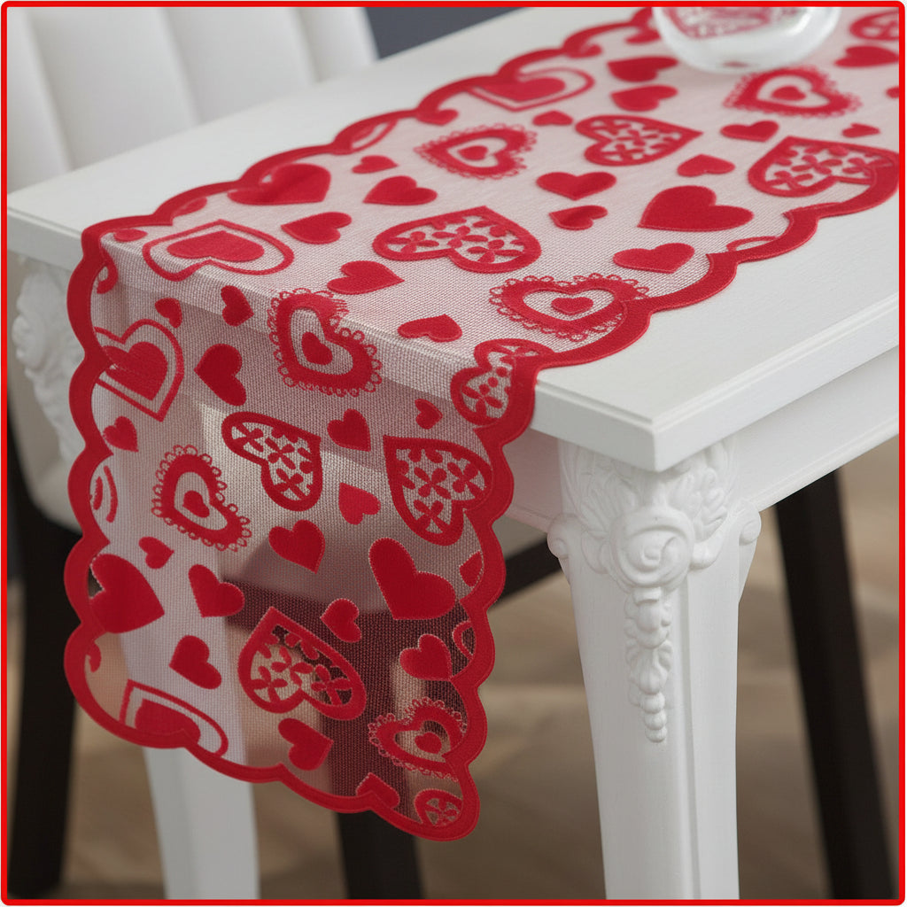 Beautiful Red Lace Table Runner Valentine Decor