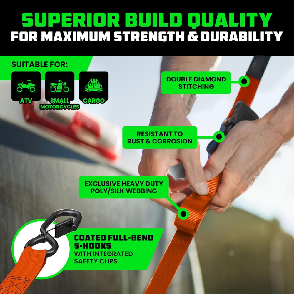 Secure Cargo Tie Downs Heavy Duty Ratchet Strap Set