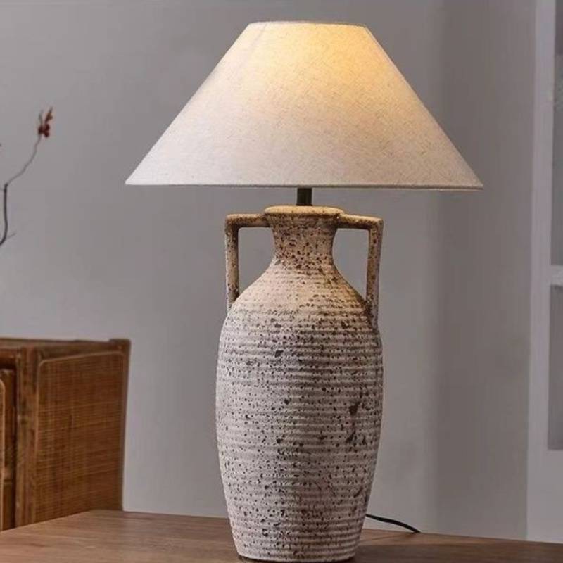 Rustic Clay Desk Lamp with Soft Warm Lighting