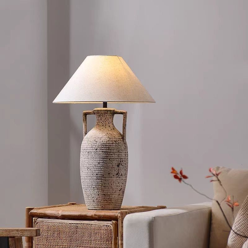 Rustic Clay Desk Lamp with Soft Warm Lighting