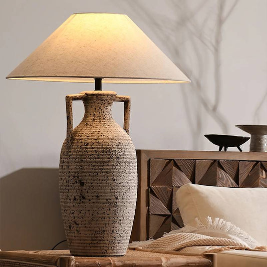 Rustic Clay Desk Lamp with Soft Warm Lighting - Lusomart