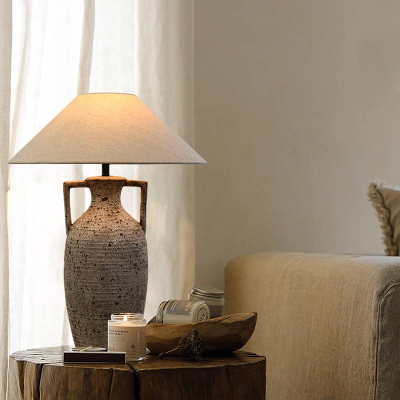 Rustic Clay Desk Lamp with Soft Warm Lighting